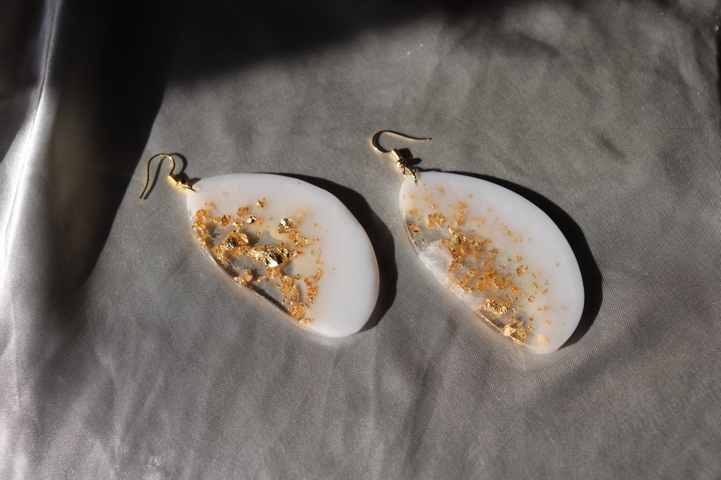 White and Gold Leaf earrings